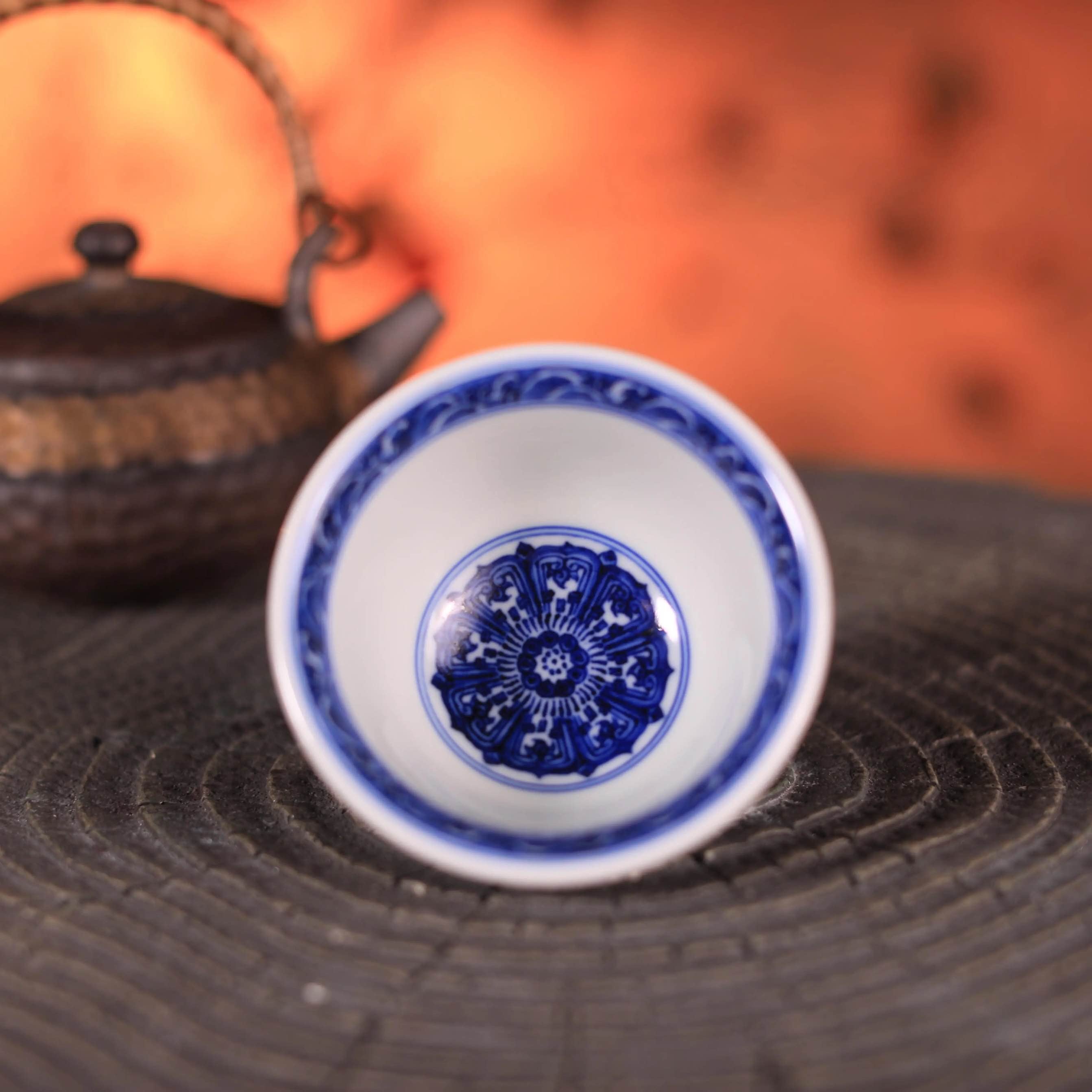 Liujianfeng Kiln Blue and White Porcelain Double Dragon Cup 刘建锋窑双龙压手杯