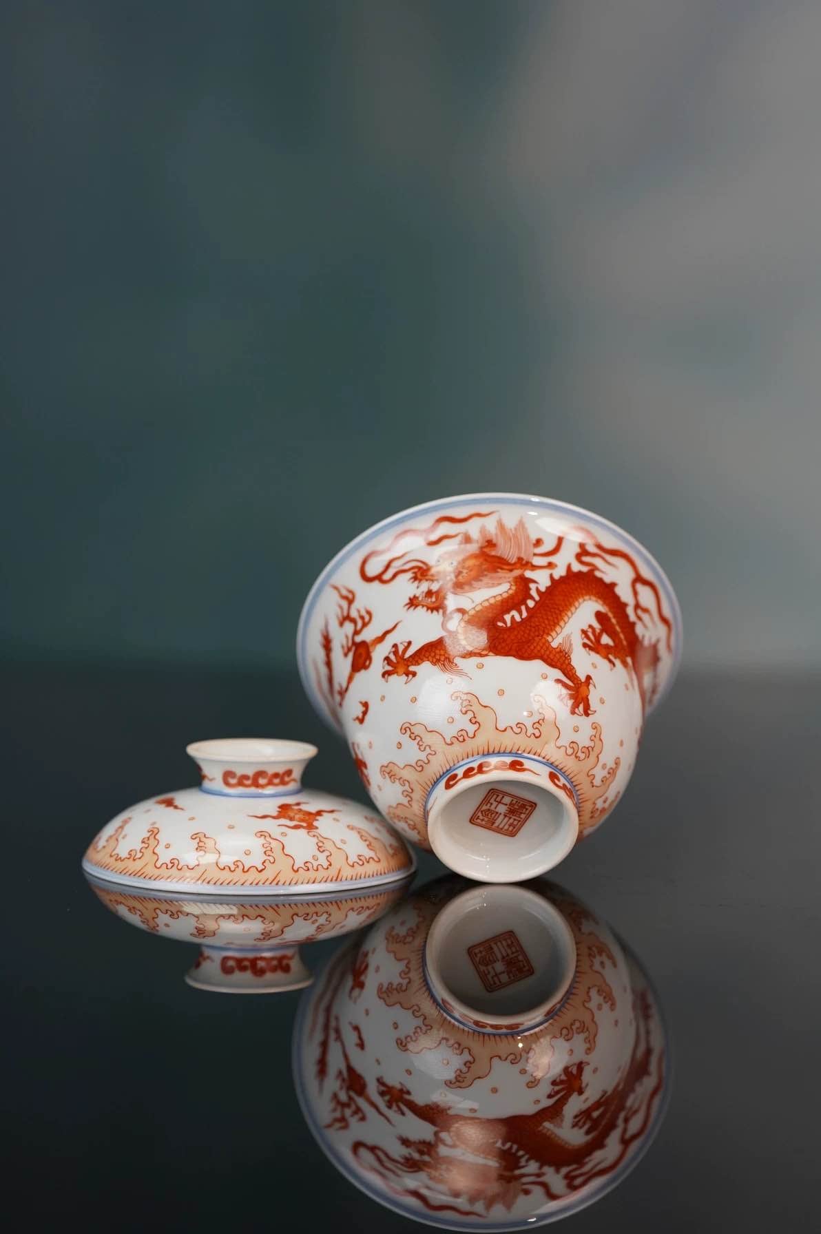 QianJingYueXin: Iron Red Glaze Dragon Gaiwan 千静悦心 矾红龙纹盖碗
