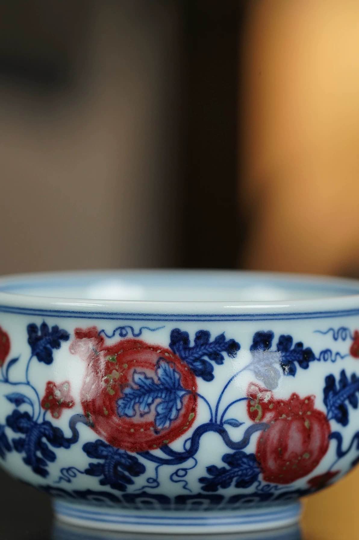 He Ran Kiln: Blue and White Porcelain with Underglaze Red Cup with Watermelon Pattern 和然窑 青花釉里红 刮瓞炉式杯